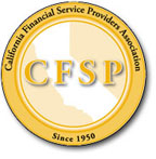 Round golden seal that says “CFSP” in the center and “California Financial Service Providers Association, since 1950” around the edge.
