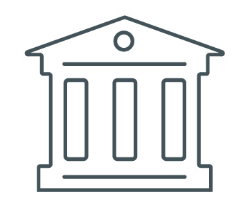 Facade of a government building with columns.
