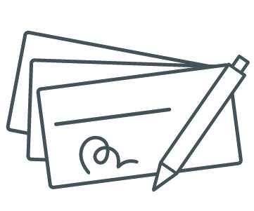 Stack of checks with a pen.