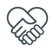 Icon of two hands shaking, forming into a heart.