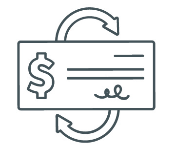 A check with arrows coming out of the top and bottom.