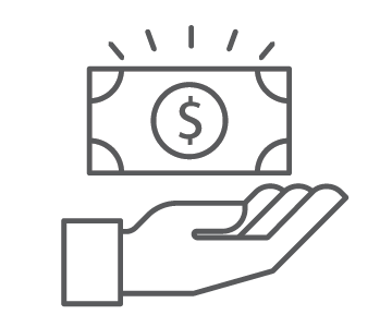 An open hand with dollar bills floating above it.