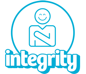 Person with a hand over their heart wih the word 'integrity' beneath.