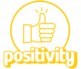 Hand giving a thumbs-up with 'positivity' beneath it.