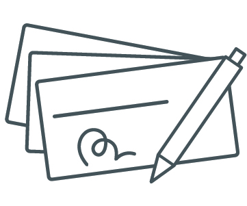 Stack of checks with a pen.