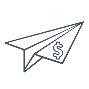 A paper airplane with a dollar sign.