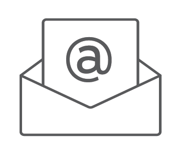 A piece of paper with an at symbol on it coming out of an envelope.