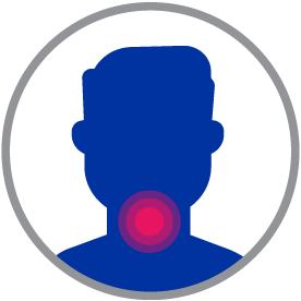 Outline of a man with red around his throat, signafying a sore throat.