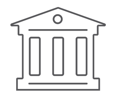 Facade of a government building with columns.