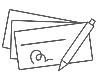 Stack of checks with a pen.