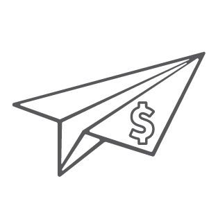 A paper airplane with a dollar sign.