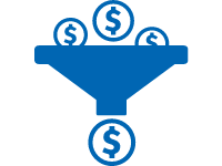 Coins moving through a funnel.