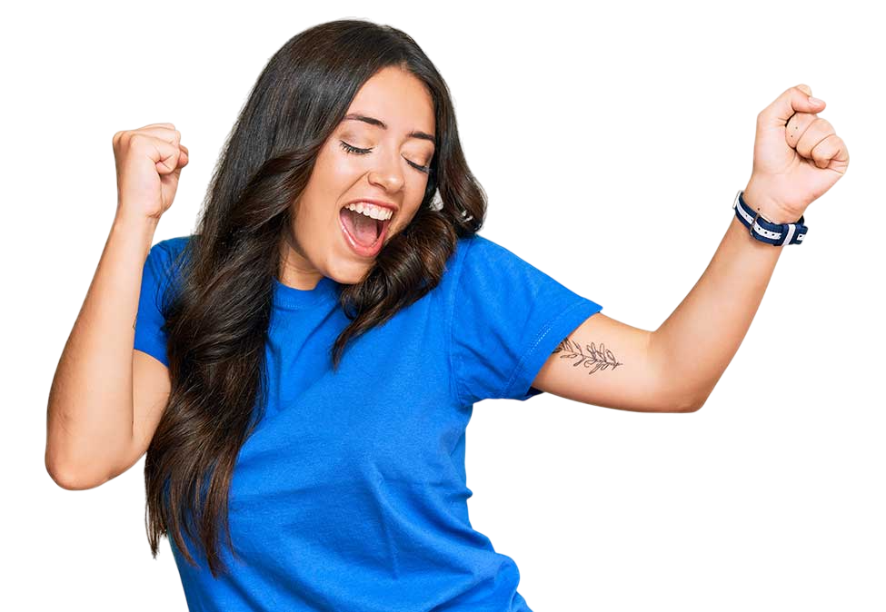 Joyful woman celebrating success, symbolizing financial empowerment and positive outcomes.