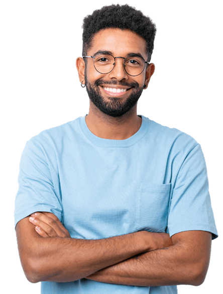 Confident man smiling after securing a quick loan online.