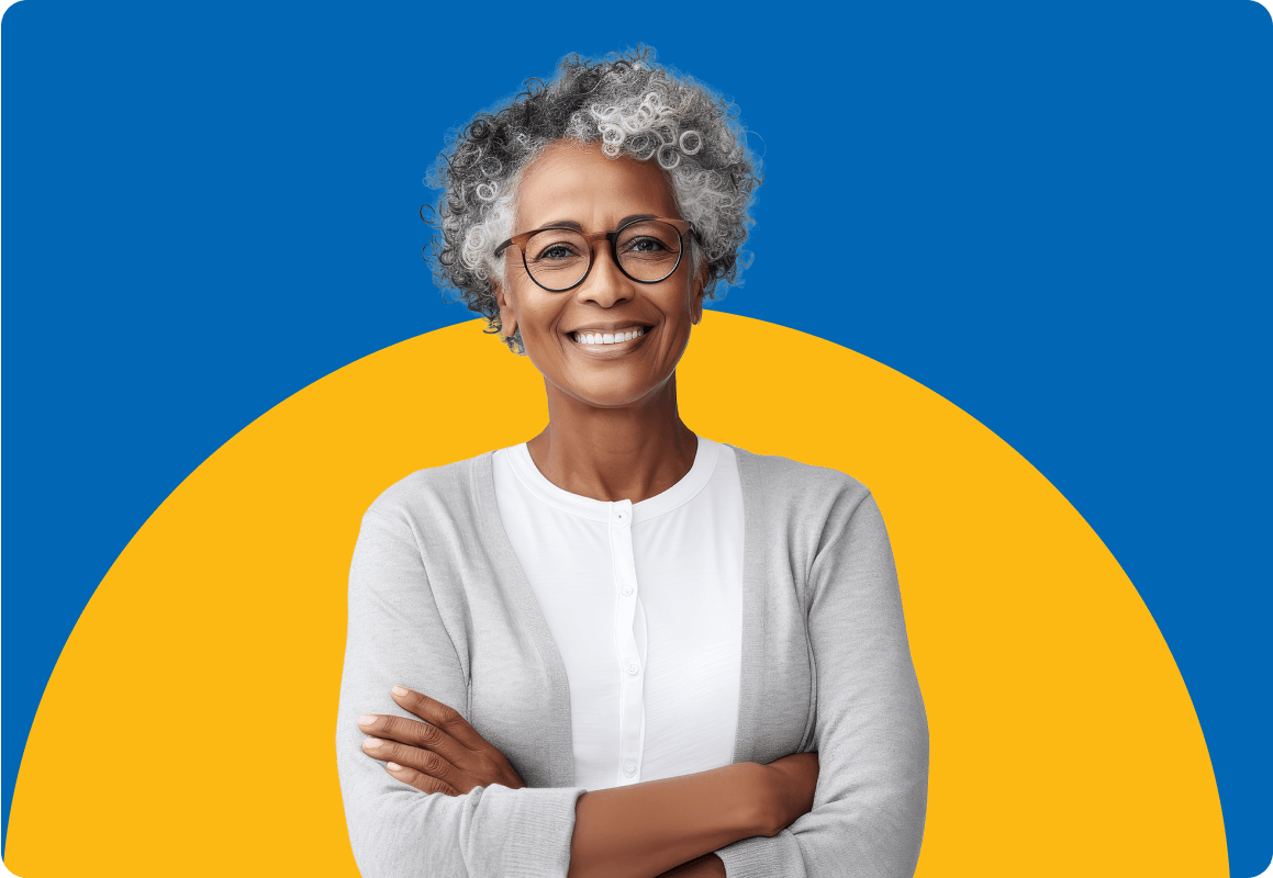 Smiling older woman with arms crossed, reflecting Moneytree’s commitment to trust and professionalism.