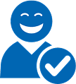 Icon representing new Moneytree customer signup with a happy user and check symbol.